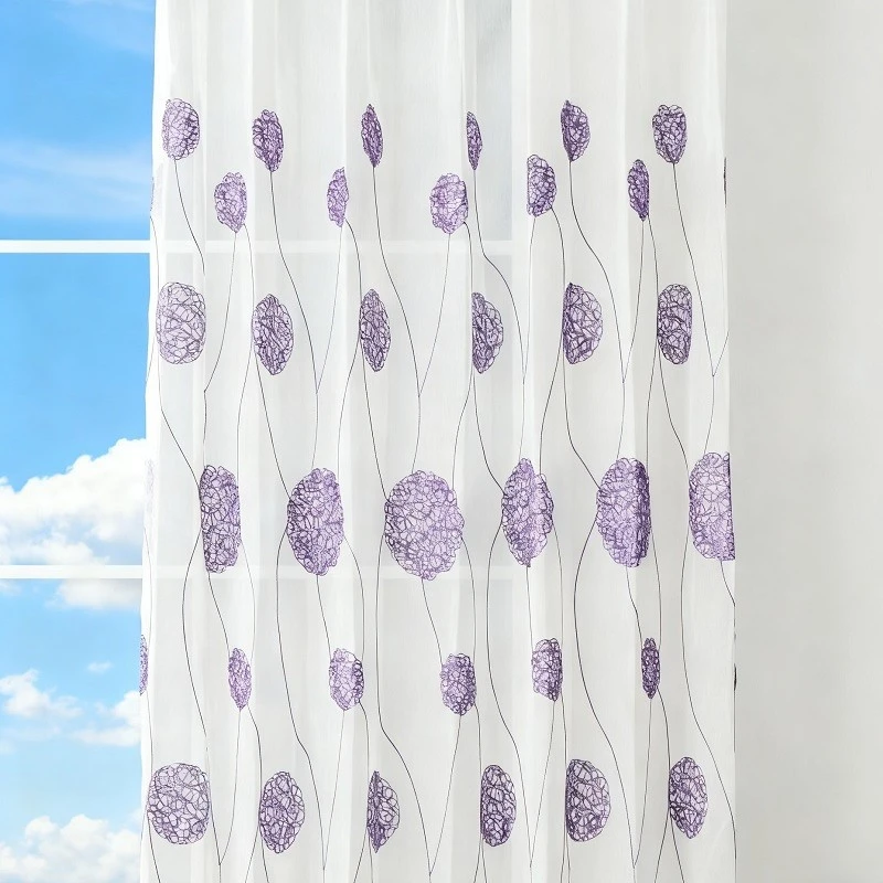 Purple Retro Floral Embroidered Gauze Curtain factory